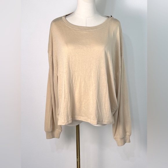 Chaser Tan Beige Oversized Lightweight Long sleeved Crewneck Shirt NWT Size Sm - Picture 1 of 9